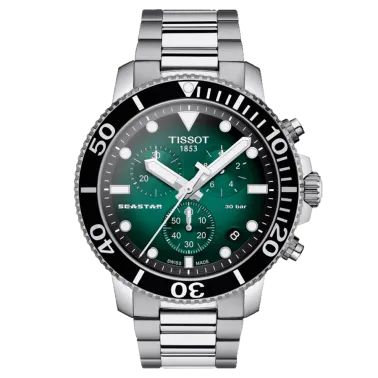 Montre Tissot Seastar 1000 quartz chronographe cadran vert bracelet acier 45,5 mm T120.417.11.091.01