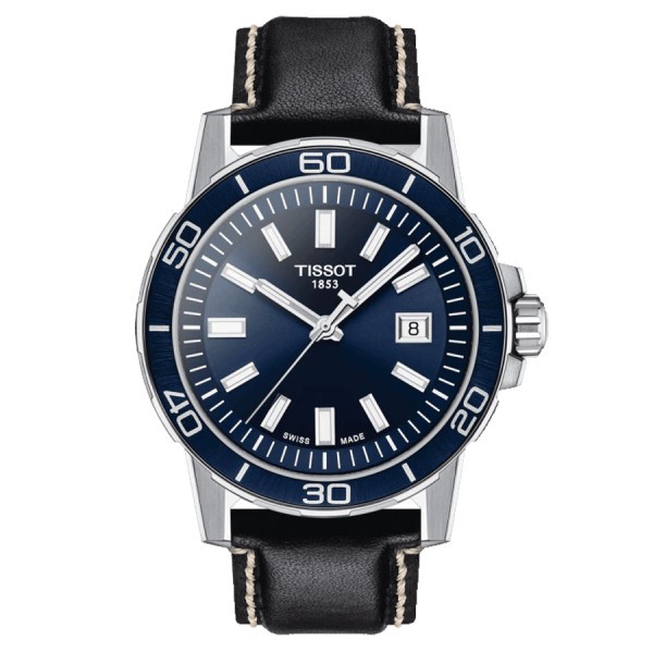Tissot Supersport Gent quartz watch blue dial black leather strap 44 mm T125.610.16.041.00