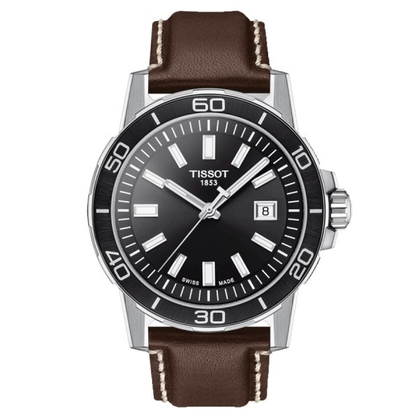 Tissot Supersport Gent quartz watch black dial brown leather strap 44 mm T125.610.16.051.00