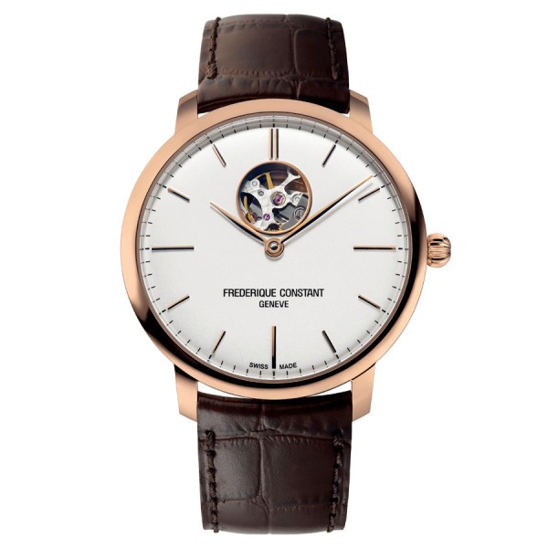 Frédérique Constant Slimline Heart Beat automatic pink gold watch white dial brown leather strap 40 mm FC-312V4S4