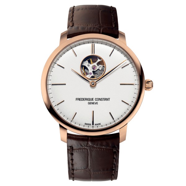 Montre Frédérique Constant Slimline Heart Beat Or Rose automatique cadran blanc bracelet cuir brun 40 mm FC-312V4S4