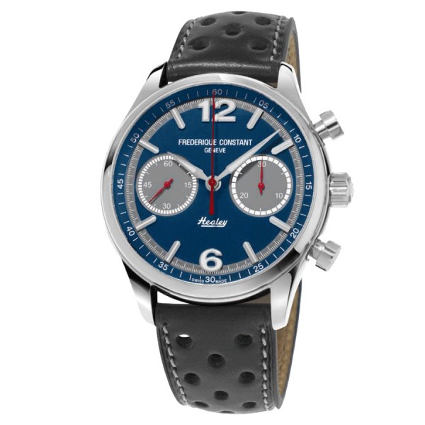 Frédérique Constant vintage Rally automatic chronograph watch blue dial brown leather strap 42 mm FC-397HFNG5B6