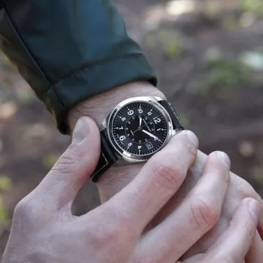 Montre Hamilton Khaki Field cadran noir bracelet cuir noir 40 mm - SITE1