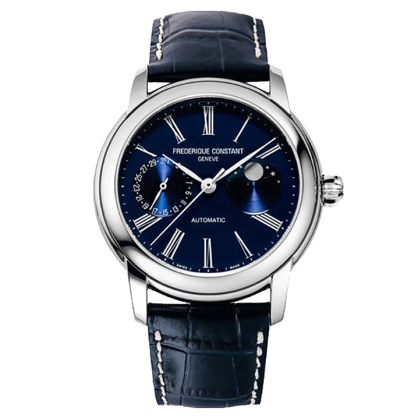 Montre Frédérique Constant Slimline Moonphase Manufacture automatique cadran bleu bracelet cuir bleu 42 mm FC-712MN4H6