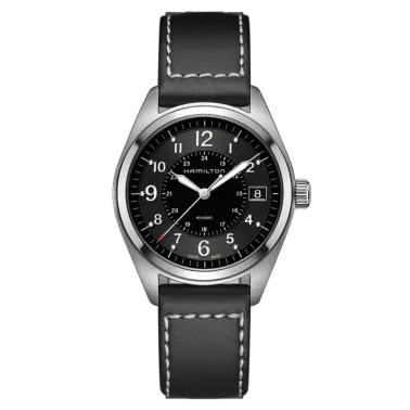 Montre Hamilton Khaki Field cadran noir bracelet cuir noir 40 mm - SOLDAT PL