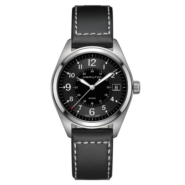 Montre Hamilton Khaki Field cadran noir bracelet cuir noir 40 mm - SOLDAT PL