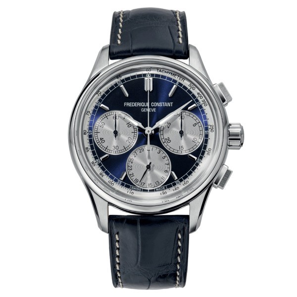 Frédérique Constant Flyback Chronograph Manufacture automatic watch blue dial blue leather strap 42 mm FC-760NS4H6