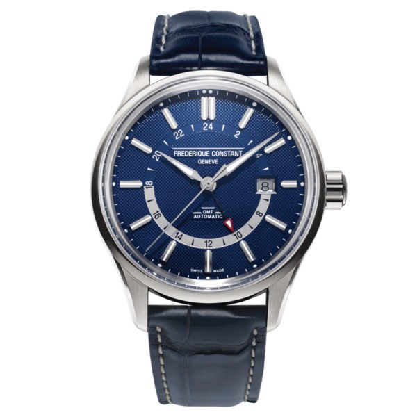 Frédérique Constant Yatch Timer GMT automatic watch blue dial blue leather strap 42 mm FC-350NT4H6