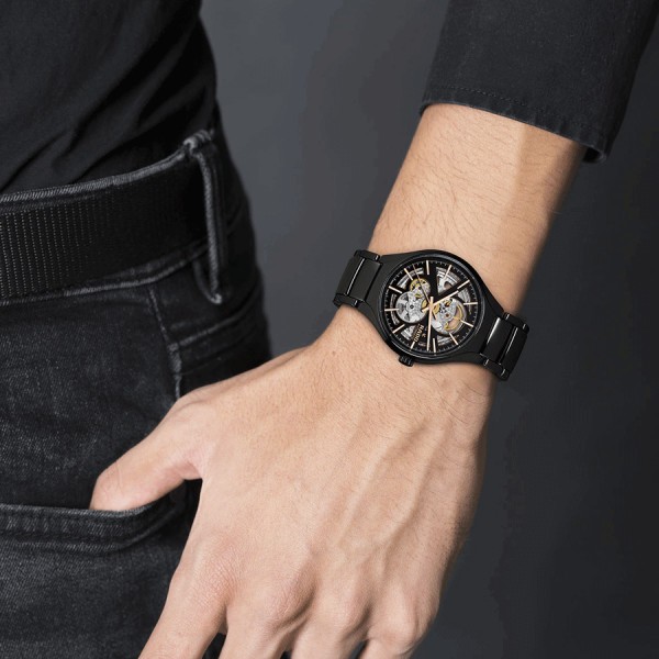 Rado True Automatic Open Heart watch skeleton dial black ceramic bracelet 40 mm R27100162