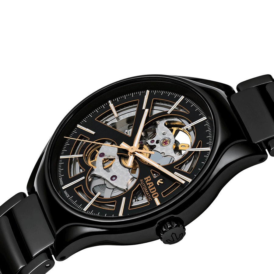 Rado True Automatic Open Heart watch skeleton dial black ceramic bracelet 40 mm R27100162