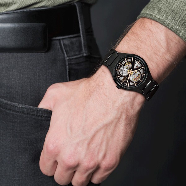 Rado True Automatic Open Heart watch skeleton dial black ceramic bracelet 40 mm R27100162