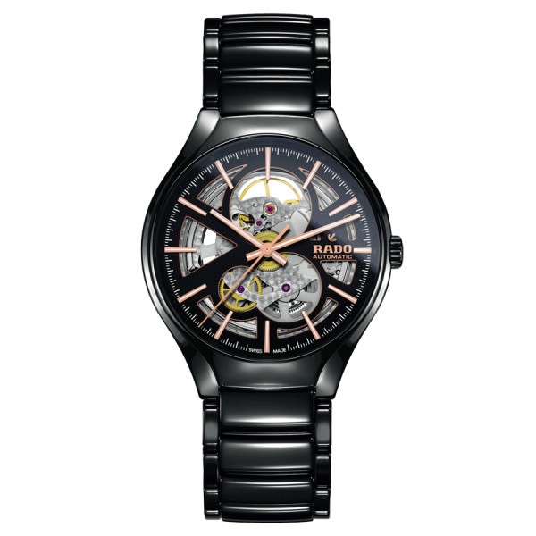 Montre Rado True Automatic Open Heart cadran squelette bracelet céramique noire 40 mm R27100162