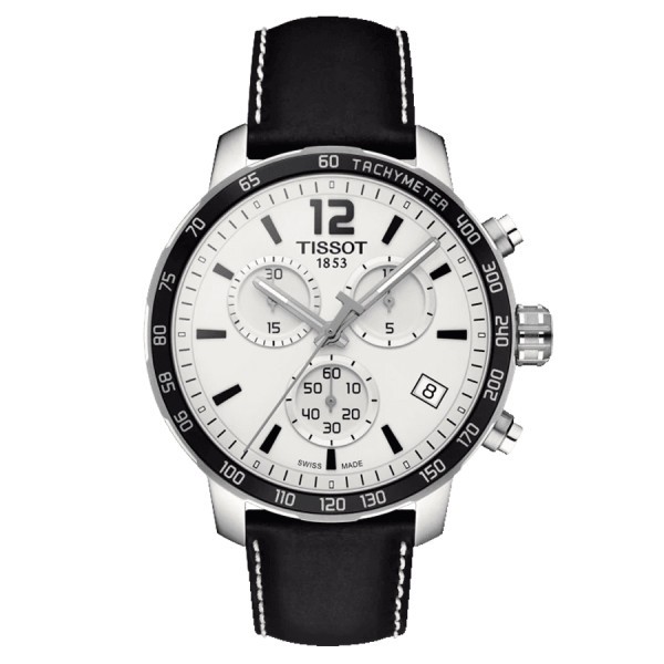 Tissot Quickster Chronograph quartz watch white dial black leather strap 42 mm T095.417.16.037.00