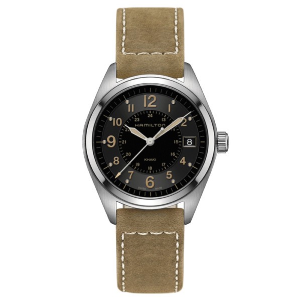 Montre Hamilton Khaki Field cadran noir bracelet nubuck sable 40 mm - SOLDAT PL