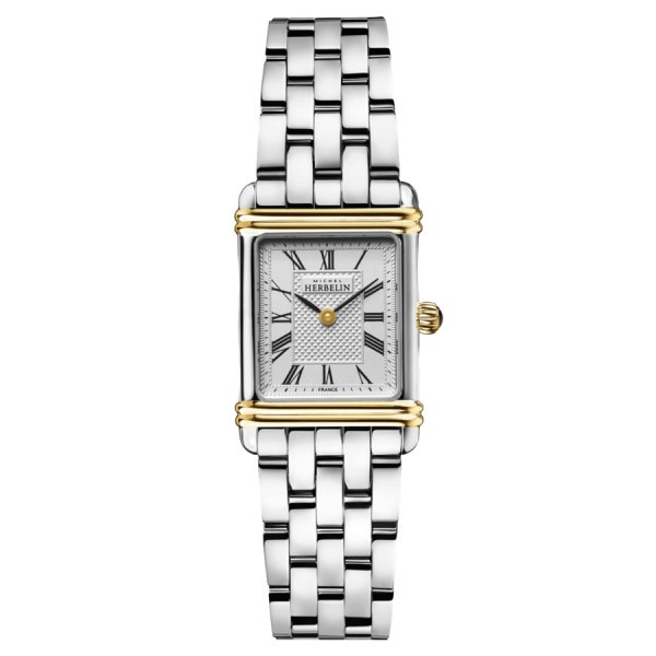 Michel Herbelin Art Deco PVD Yellow gold quartz Roman numerals grey dial stainless steel bracelet 20.30 x 24.40 mm 17478/T08B2