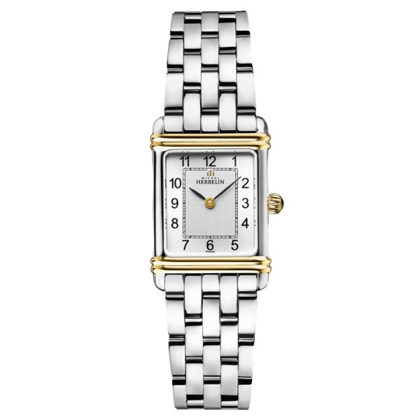 Michel Herbelin Art Deco PVD Yellow gold quartz Arabic numerals grey dial stainless steel bracelet 20.30 x 24.40 mm 17478/T22B2