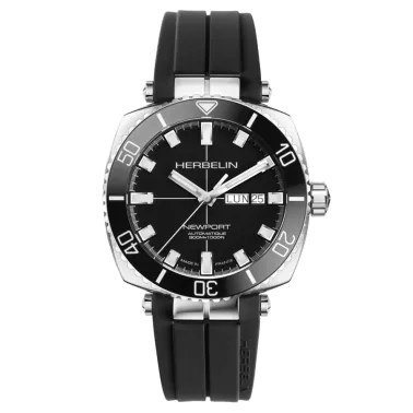 Montre Michel Herbelin Newport Diver automatique cadran noir bracelet caoutchouc noir 42 x 42 mm 1774/AN14CA