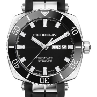 Montre Michel Herbelin Newport Diver automatique cadran noir bracelet caoutchouc noir 42 x 42 mm 1774/AN14CA