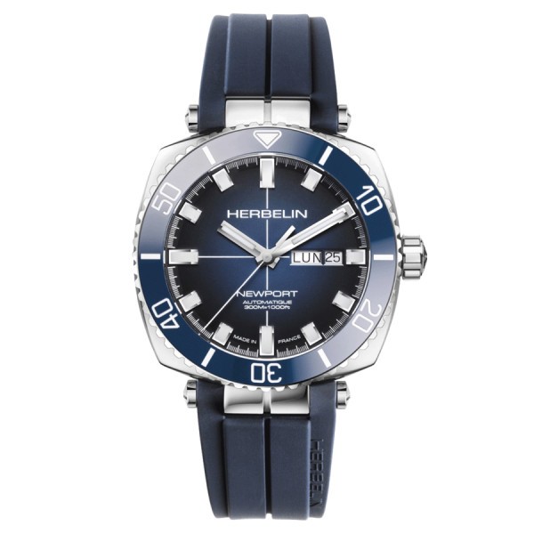 Michel Herbelin Newport Diver automatic watch blue dial blue rubber strap 42 x 42 mm 1774/BL15CB