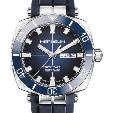 Michel Herbelin Newport Diver automatic watch blue dial blue rubber strap 42 x 42 mm 1774/BL15CB