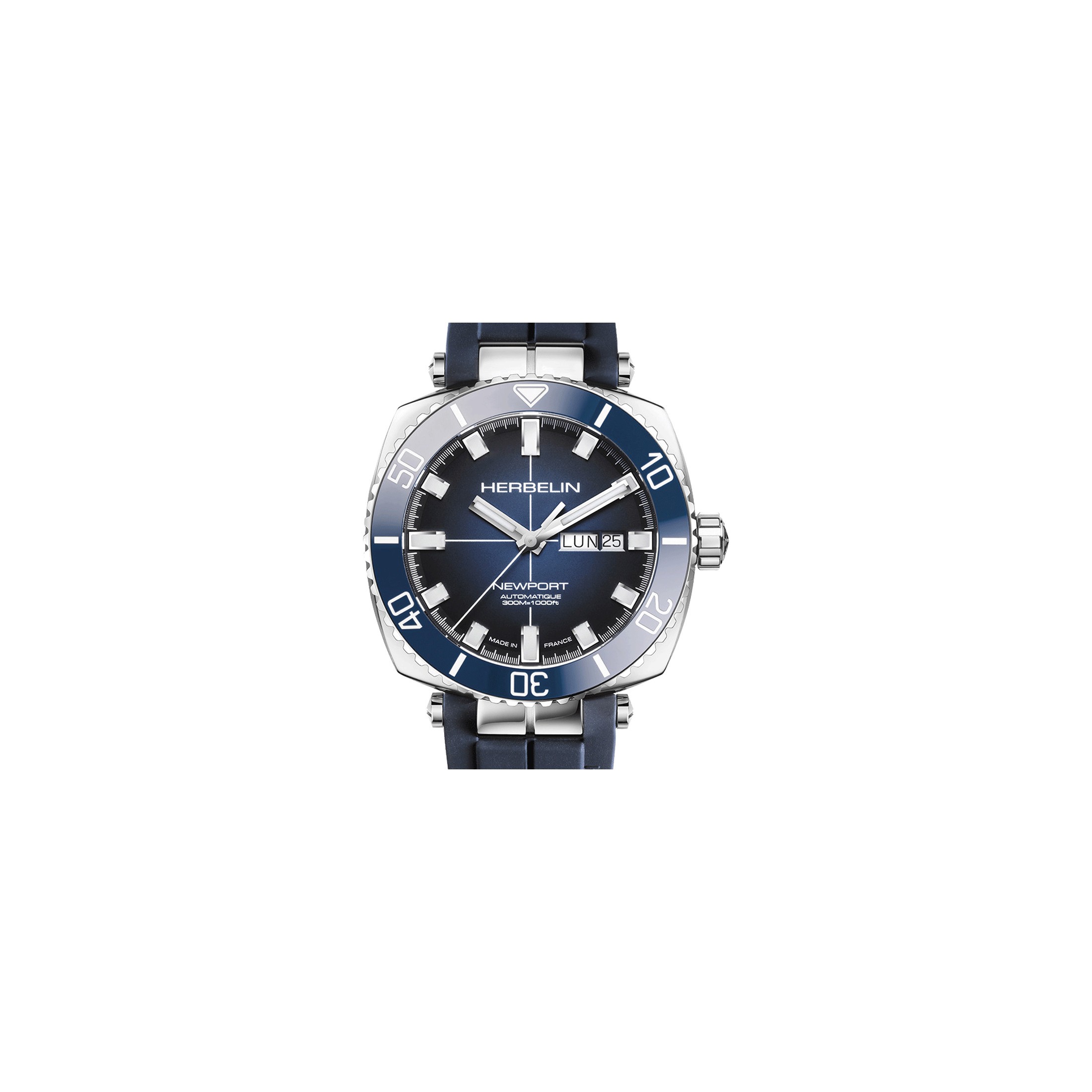 Michel Herbelin Newport Diver automatic watch blue dial blue rubber strap 42 x 42 mm