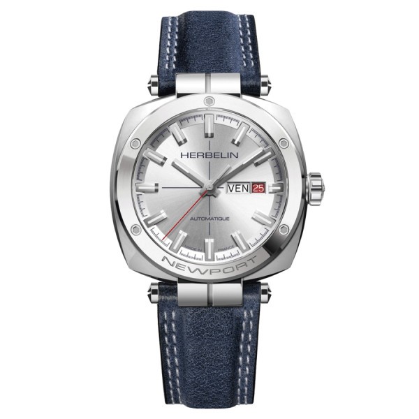 Michel Herbelin Newport Héritage automatic watch grey dial blue leather strap 42 x 42 mm 1764/AP11BL