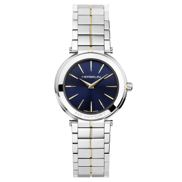 Michel Herbelin Newport Slim PVD yellow gold quartz watch blue dial steel bracelet and PVD yellow gold 32 mm 16922/BT15