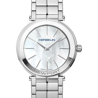 Michel Herbelin Newport Slim quartz watch white mother-of-pearl dial steel bracelet 32 mm 16922/B19