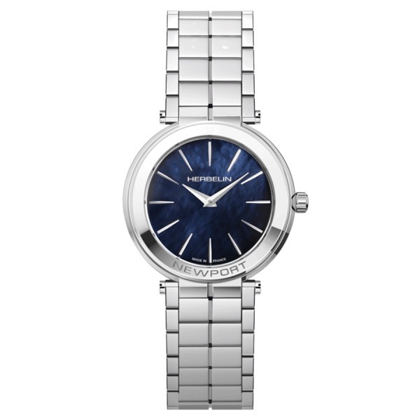 Michel Herbelin Newport Slim quartz watch blue mother-of-pearl dial steel bracelet 32 mm 16922/B60