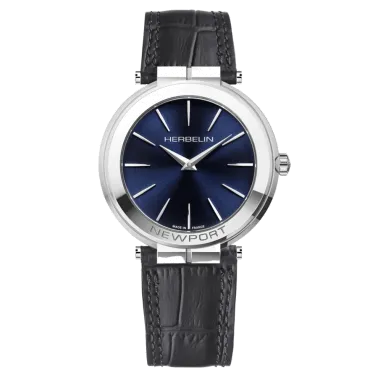 Michel Herbelin Newport Slim quartz watch blue dial black leather strap 40 mm 19522/AP15