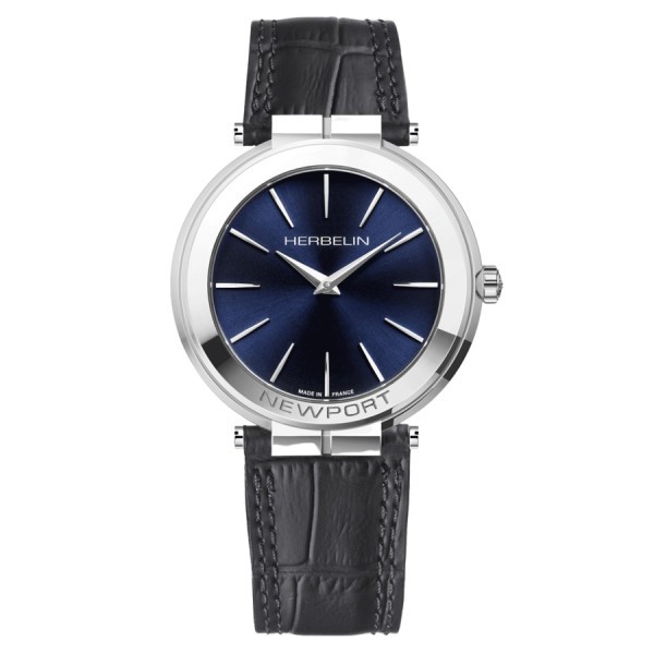 Michel Herbelin Newport Slim quartz watch blue dial black leather strap 40 mm 19522/AP15