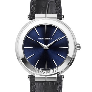 Montre Michel Herbelin Newport Slim quartz cadran bleu bracelet cuir noir 40 mm 19522/AP15
