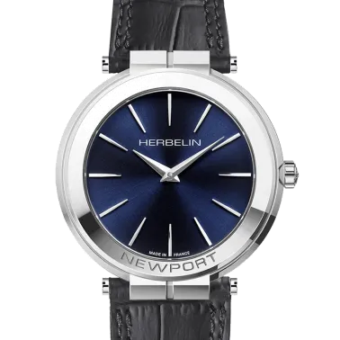 Montre Michel Herbelin Newport Slim quartz cadran bleu bracelet cuir noir 40 mm 19522/AP15