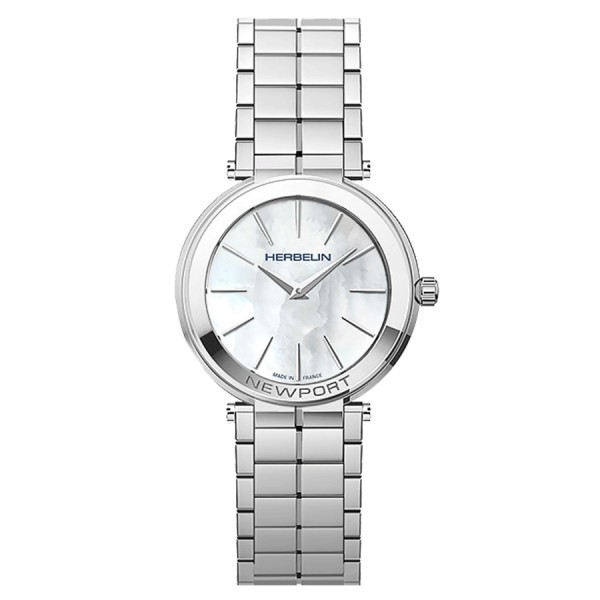 Michel Herbelin Newport Slim quartz watch white mother-of-pearl dial steel bracelet 32 mm