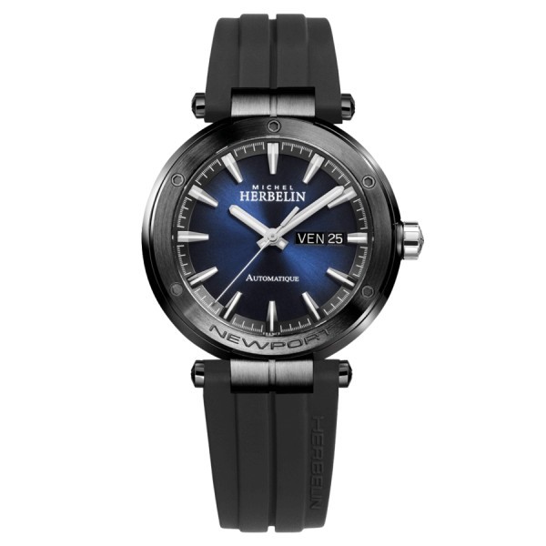 Montre Michel Herbelin Newport PVD noir automatique cadran bleu bracelet caoutchouc noir 42 mm 1768/G15CA