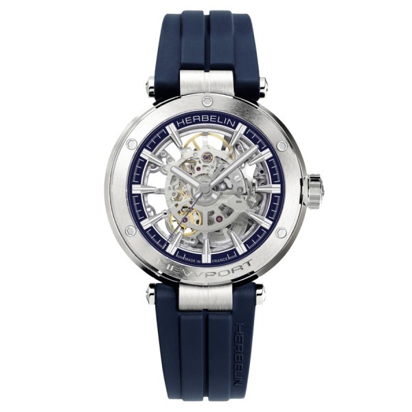 Michel Herbelin Newport automatic watch skeleton dial blue rubber strap 42 mm 1868/SQ15CB