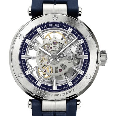 Montre Michel Herbelin Newport automatique cadran squelette bracelet caoutchouc bleu 42 mm 1868/SQ15CB