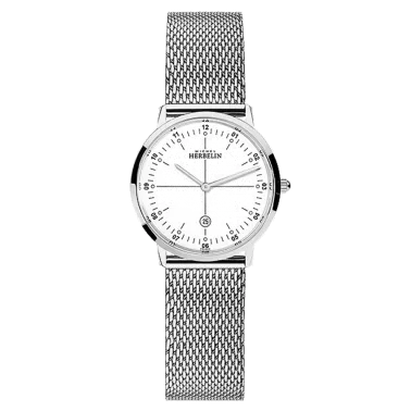 Montre Michel Herbelin City quartz cadran blanc bracelet acier maille milanaise 30,50 mm 16915/12B