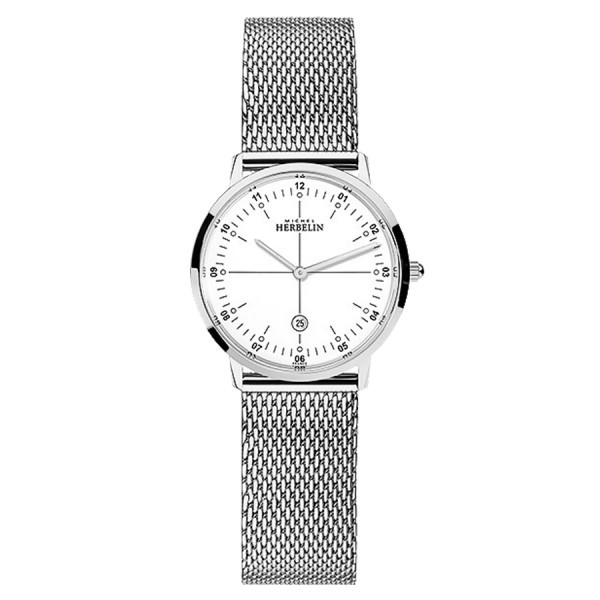 Montre Michel Herbelin City quartz cadran blanc bracelet acier maille milanaise 30,50 mm 16915/12B