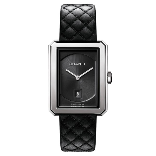 Montre Chanel BOY·FRIEND Moyen Modèle quartz cadran noir bracelet cuir veau noir H6585