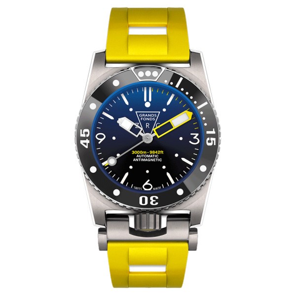 Montre ZRC GF 3000 Titanium automatique cadran bleu bracelet caoutchouc jaune 42 mm GF50698