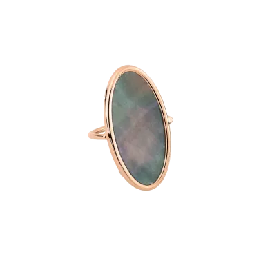 Bague Ginette NY Ellipse en or rose et nacre noire - RELNB2