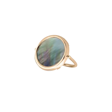 Bague Ginette NY Disc Ring en or rose et nacre noire
