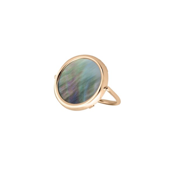 Bague Ginette NY Disc Ring en or rose et nacre noire - RDNB