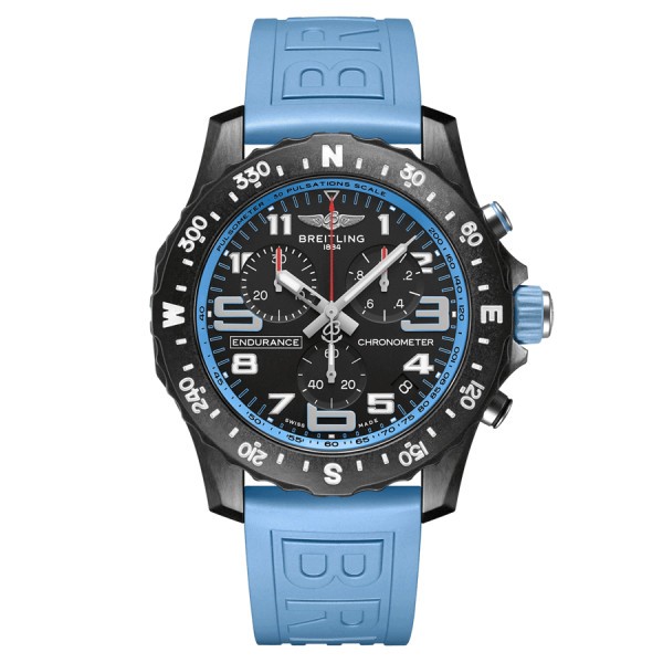 Montre Breitling Professional Endurance Pro quartz cadran noir bracelet caoutchouc bleu ciel 44 mm X82310281B1S1