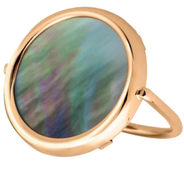 Bague Ginette NY Disc Ring en or rose et nacre noire