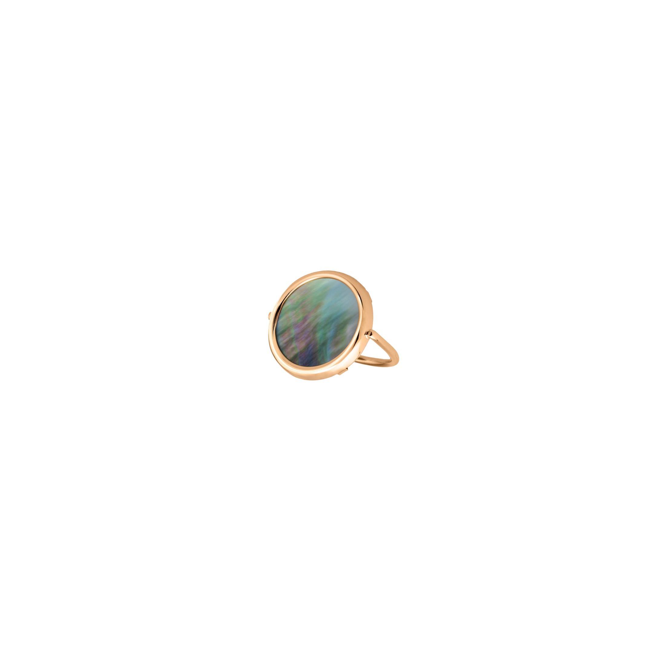 Bague Ginette NY Disc Ring en or rose et nacre noire RDNB Lepage