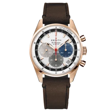 Zenith Chronomaster Original El Primero Pink Gold watch silver dial brown leather strap 38 mm 18.3200.3600/69.C901