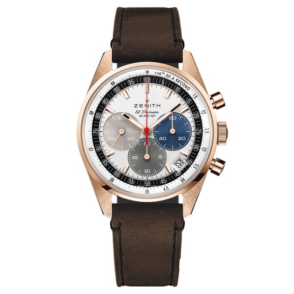 Montre Zenith Chronomaster Original El Primero Or Rose cadran argenté bracelet cuir noir 38 mm 18.3200.3600/69.C901