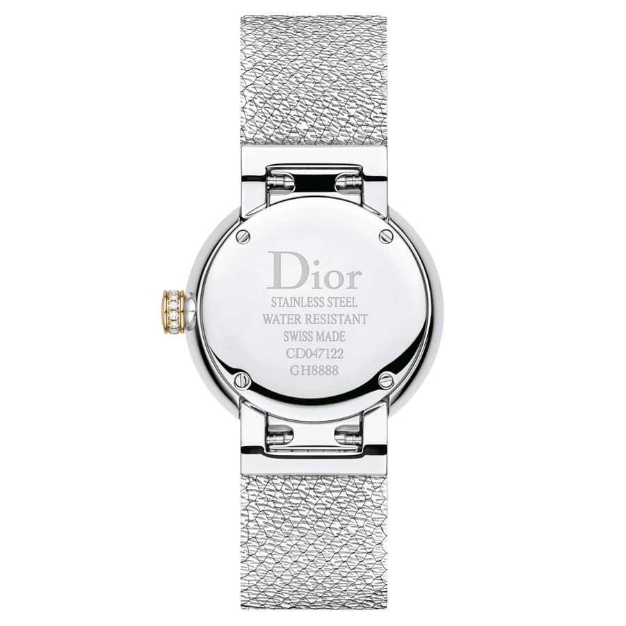 Montre D de Dior Satine quartz cadran malachite lunette sertie bracelet acier maille milanaise 25 mm CD047122M001